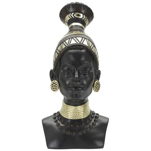 Scultura Donna Masai Tribu Busto Etnico In Resina Nera Con Copricapo - Foto 1