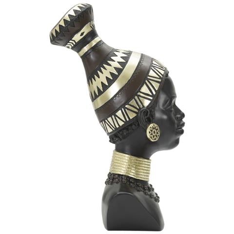 Scultura Donna Masai Tribu Busto Etnico In Resina Nera Con Copricapo - Foto 2
