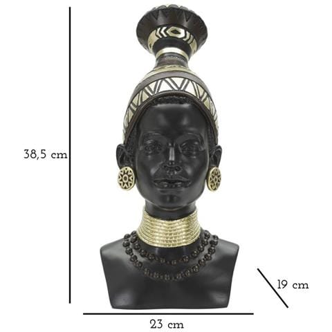 Scultura Donna Masai Tribu Busto Etnico In Resina Nera Con Copricapo - Foto 8