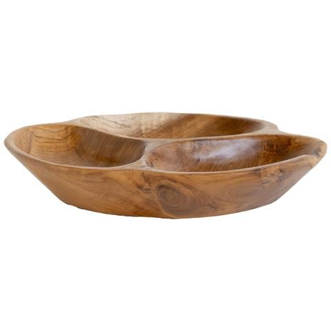Ciotola Piatta Nola In Teak Naturale Con Scomparti Organici Ø30x5 Cm - Foto 1