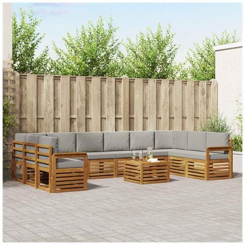 Set divani con cuscino 11 pcs Grigio Naturale e Chiaro - Foto 2