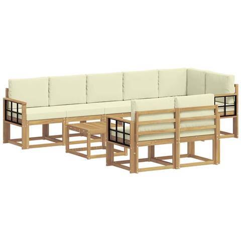 Set di divani da esterno 9 pcs Bianco e Crema Poliestere - Foto 1