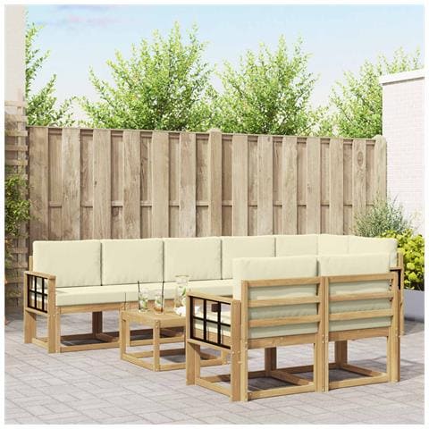 Set di divani da esterno 9 pcs Bianco e Crema Poliestere - Foto 2