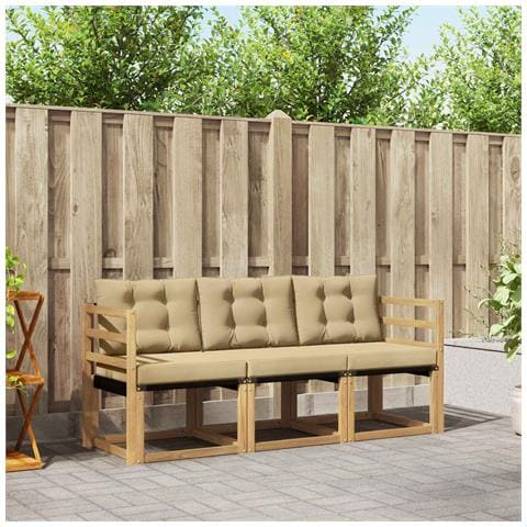 Set di divani da esterno con cuscino 3 pcs Bianco e Beige - Foto 2