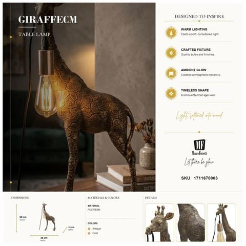Lampada Da Tavolo Giraffa Piccola In Resina Oro Antico - Foto 8
