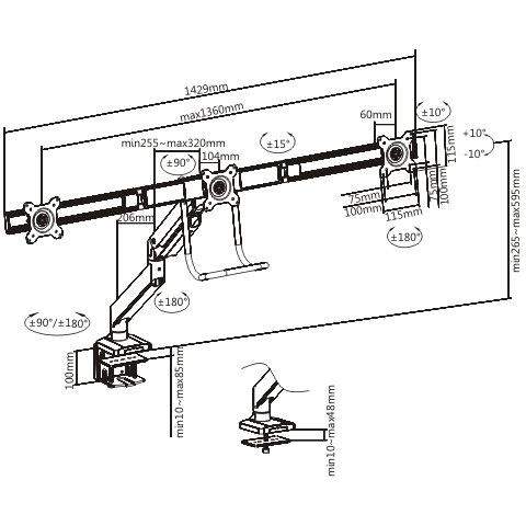 DUS23-C032 Supporti a parete per TV 68,6 cm (27") Scrivania Nero - Foto 9