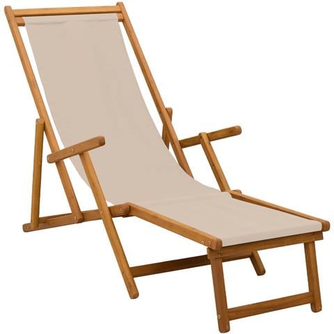 Lettino prendisole pieghevole Legno di Eucalipto Massello Beige - Foto 1