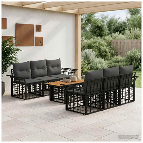 Set Divano da Giardino 7 pz Nero e Grigio scuro polyrattan - Foto 2
