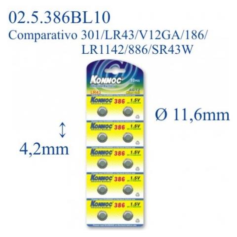 IBT-KLR43 - Batterie a bottone Alcalina LR43 LR1142 386 AG12 (set 10 pz)  - Foto 2