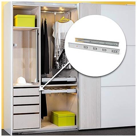 Guide Per Cassetti Con Cuscinetti A Sfera 45mm X 650mm, Set Di 1 Coppia Di Binari Ad Estrazione Totale Con Chiusura Ammortizzata - Foto 5