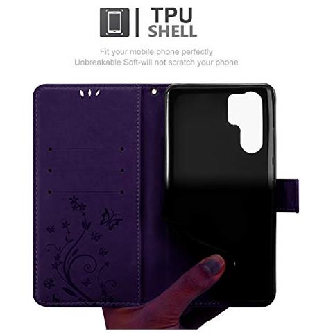 Custodia Compatibile Con Huawei P30 Pro In Lilla Scuro Fiore - Coperchio Protettivo In Design Floreale Con Chiusura Magnetica, Funzione Stand E Slot Per Carte - Foto 2