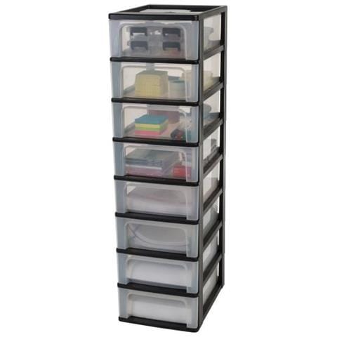 Mobile Contenitore 8 Cassetti - Nero E Trasparente - 56 L - 35,5 X 26 X 96 Cm - Foto 1