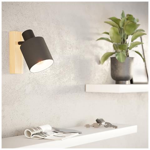 Applique Industrial Batallas 1 Luce Legno Marrone E Nero - Foto 1