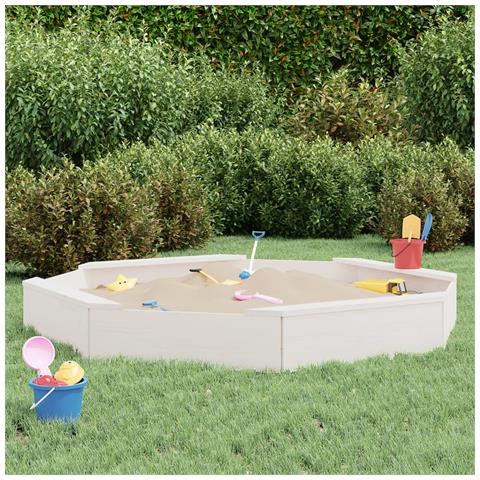 Sabbiera Con Sedute Bianca Ottagonale In Legno Massello Di Pino - Foto 1