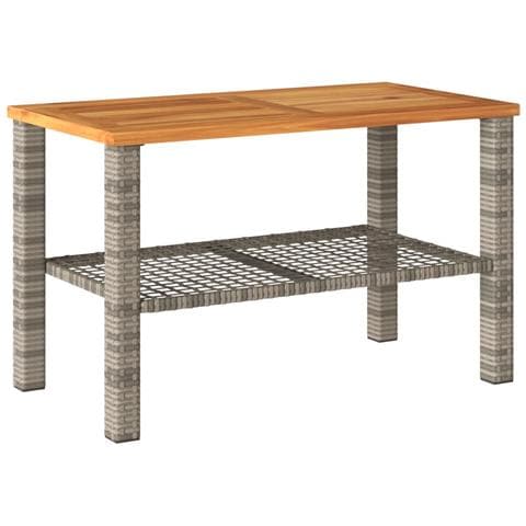 Tavolo Da Giardino Grigio 70x38x42 Cm Polyrattan E Legno Acacia - Foto 2