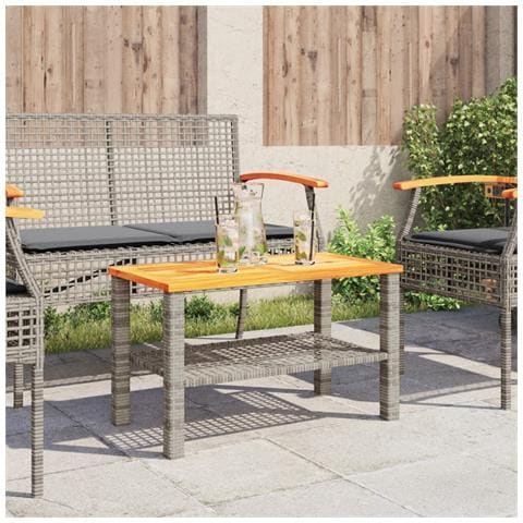 Tavolo Da Giardino Grigio 70x38x42 Cm Polyrattan E Legno Acacia - Foto 3