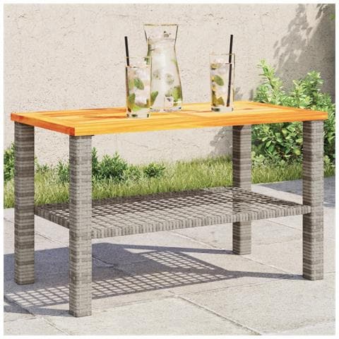 Tavolo Da Giardino Grigio 70x38x42 Cm Polyrattan E Legno Acacia - Foto 1