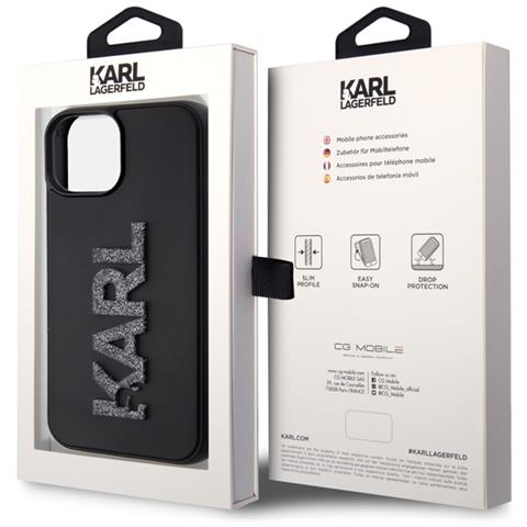 Cover Per Iphone 15 3d Rubber Karl Glitter, Nero - Foto 3