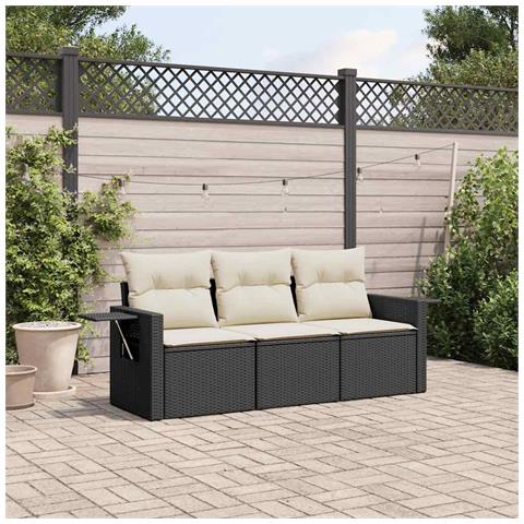Set Divani Da Giardino 3 Pz Con Cuscini In Polyrattan Nero - Foto 2