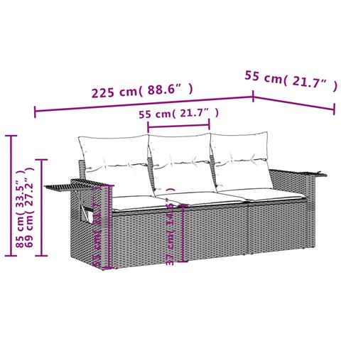 Set Divani Da Giardino 3 Pz Con Cuscini In Polyrattan Nero - Foto 3