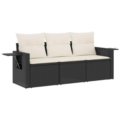 Set Divani Da Giardino 3 Pz Con Cuscini In Polyrattan Nero - Foto 1