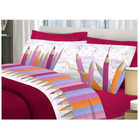 Completo Lenzuola Linea Pensieri Delicati 100% Cotone Disegno Matitoni Piazza E Mezza Rosa - Foto 1