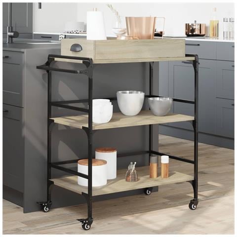 Carrello Cucina Rovere Sonoma 81,5x41x92,5 Cm Legno Multistrato - Foto 8