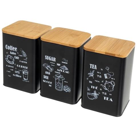 Set Da 4 Pezzi Per Pane, Caffè, Zucchero E Tè,contenitori Per Alimenti In Bambù E Metallo Laccato A Polvere (nero) - Foto 5