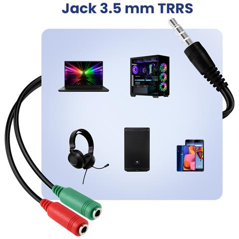Adattatore Audio Jack Trrs Da 3,5 Mm A Doppio Jack - Cuffie/microfono, Nero - Foto 2