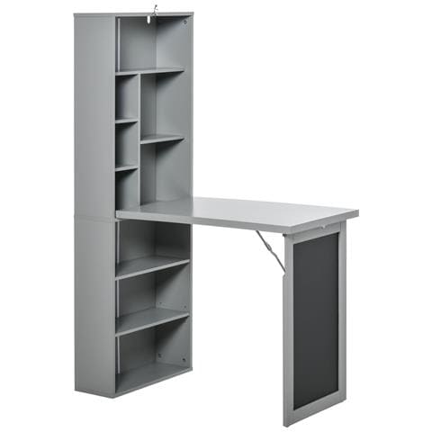 Scrivania PC Pieghevole con Libreria a 9 Ripiani in Legno e Metallo, 98x51x153 cm, Grigio - Foto 1