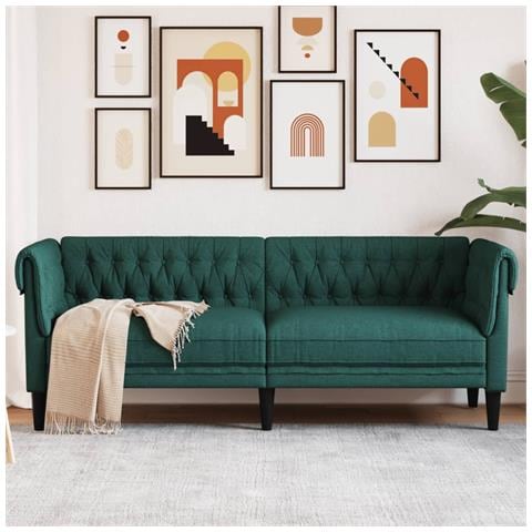 Divano Chesterfield A 3 Posti Verde Scuro In Tessuto - Foto 1