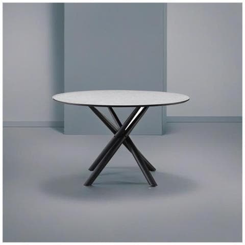EFFEZETA Tavolo Tondo Logan Con Piano Cemento E Gambe In Metallo