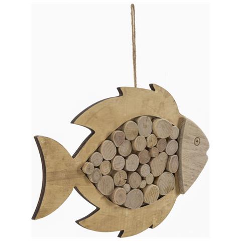 Decorazione In Metallo E Legno Pesce - Marrone - Legno - 42,5x2x28,5 Cm - Foto 2