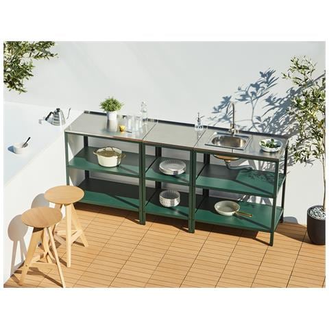Set Cucina Da Esterno 3 Elementi Con Lavello Vilama Metallo Verde - Foto 1