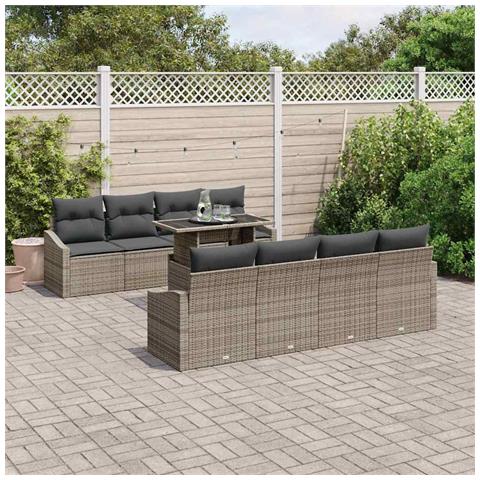 Set di Sofà da Giardino 7 Pezzi con Cuscini Grigio Polirattan - Foto 2