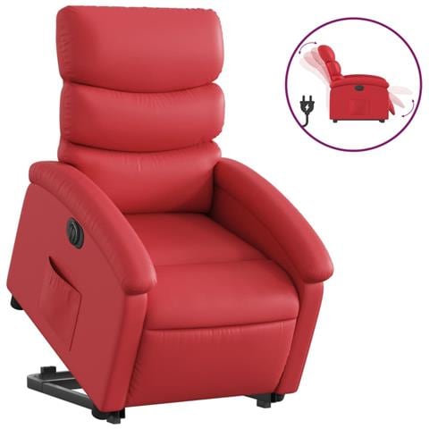 Poltrona Alzapersona Reclinabile Elettrica Rossa in Similpelle - Foto 1