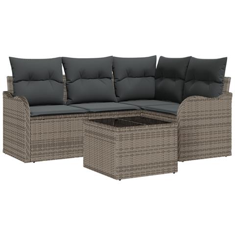 Set Divano da Giardino 4 Pezzi con Cuscini Rattan Polimerico Nero, Divano da Giardino per 2 Persone con Cuscini Rattan Polimerico Grigio - Foto 1