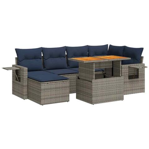 Set Divani da Giardino 7 pz con Cuscini Grigio in Polyrattan - Foto 1