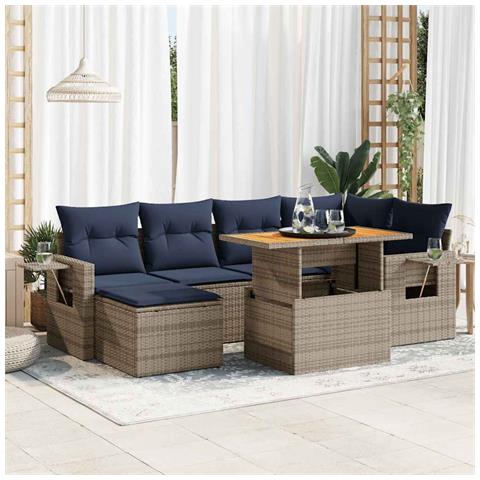 Set Divani da Giardino 7 pz con Cuscini Grigio in Polyrattan - Foto 2