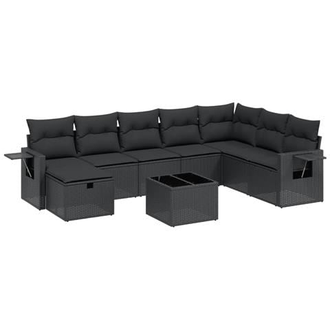 Set Divani da Giardino 9 pz con Cuscini Nero in Polyrattan - Foto 1
