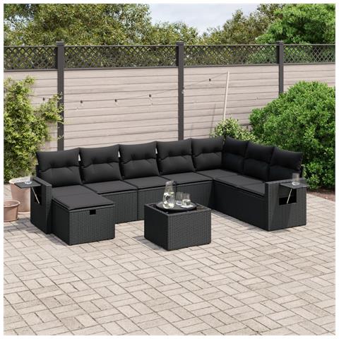 Set Divani da Giardino 9 pz con Cuscini Nero in Polyrattan - Foto 2