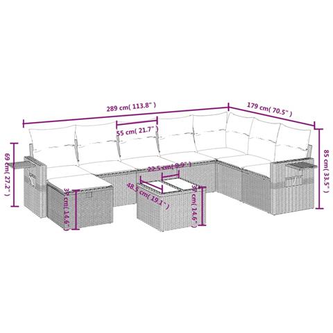 Set Divani da Giardino 9 pz con Cuscini Nero in Polyrattan - Foto 4