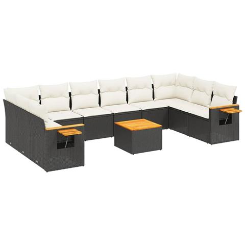 Set Divani da Giardino 11 pz con Cuscini in Polyrattan Nero - Foto 1
