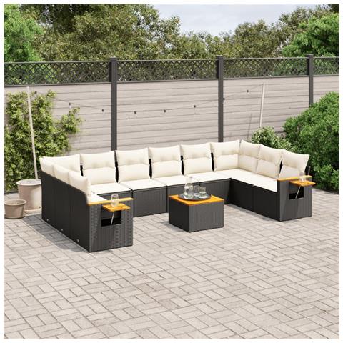 Set Divani da Giardino 11 pz con Cuscini in Polyrattan Nero - Foto 2