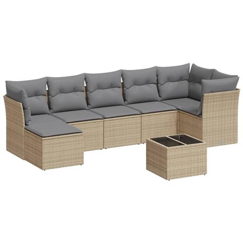 Set Divano da Giardino 8 pz con Cuscini Beige in Polyrattan - Foto 1