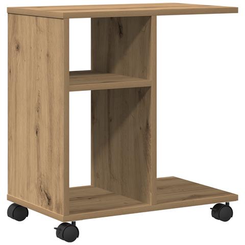 Tavolino con Ruote Rovere Artigianale 50x30x55 cm in Legno Ingenerizzato - Foto 1