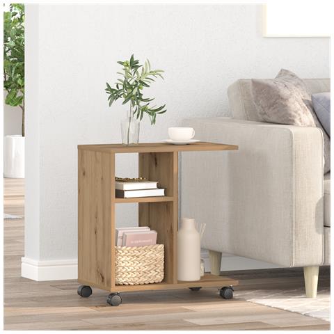 Tavolino con Ruote Rovere Artigianale 50x30x55 cm in Legno Ingenerizzato - Foto 2