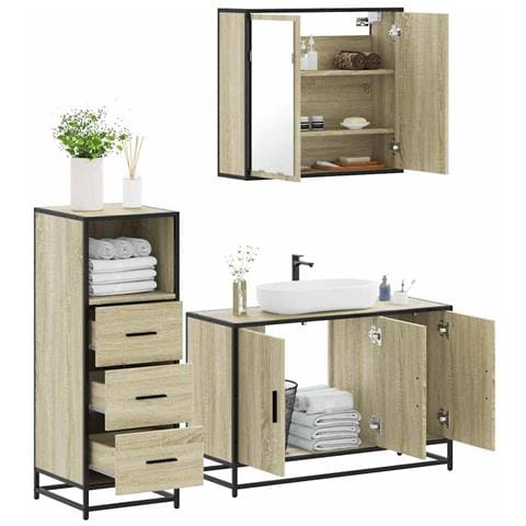 Set Mobili da Bagno 3 pz Rovere Sonoma in Legno Multistrato - Foto 2