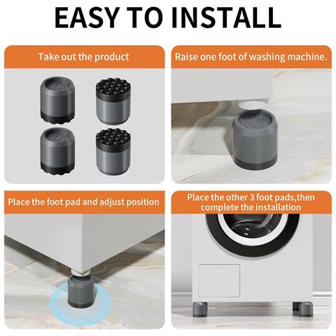 Piedini Antivibrazione Antiscivolo Grigio Per Lavatrice Con Ventose 4 Pz. - Foto 6
