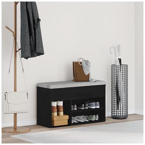 Panca da ingresso  nera in rovere 60x30x45 cm in legno - Foto 2